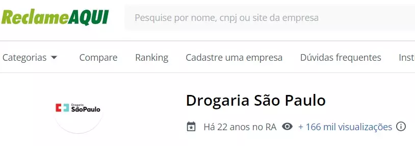página do perfil ReclameAQUI Drogaria São Paulo